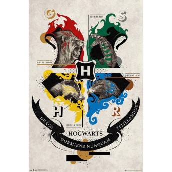 Poster Animales y Escudos Hogwarts Harry Potter